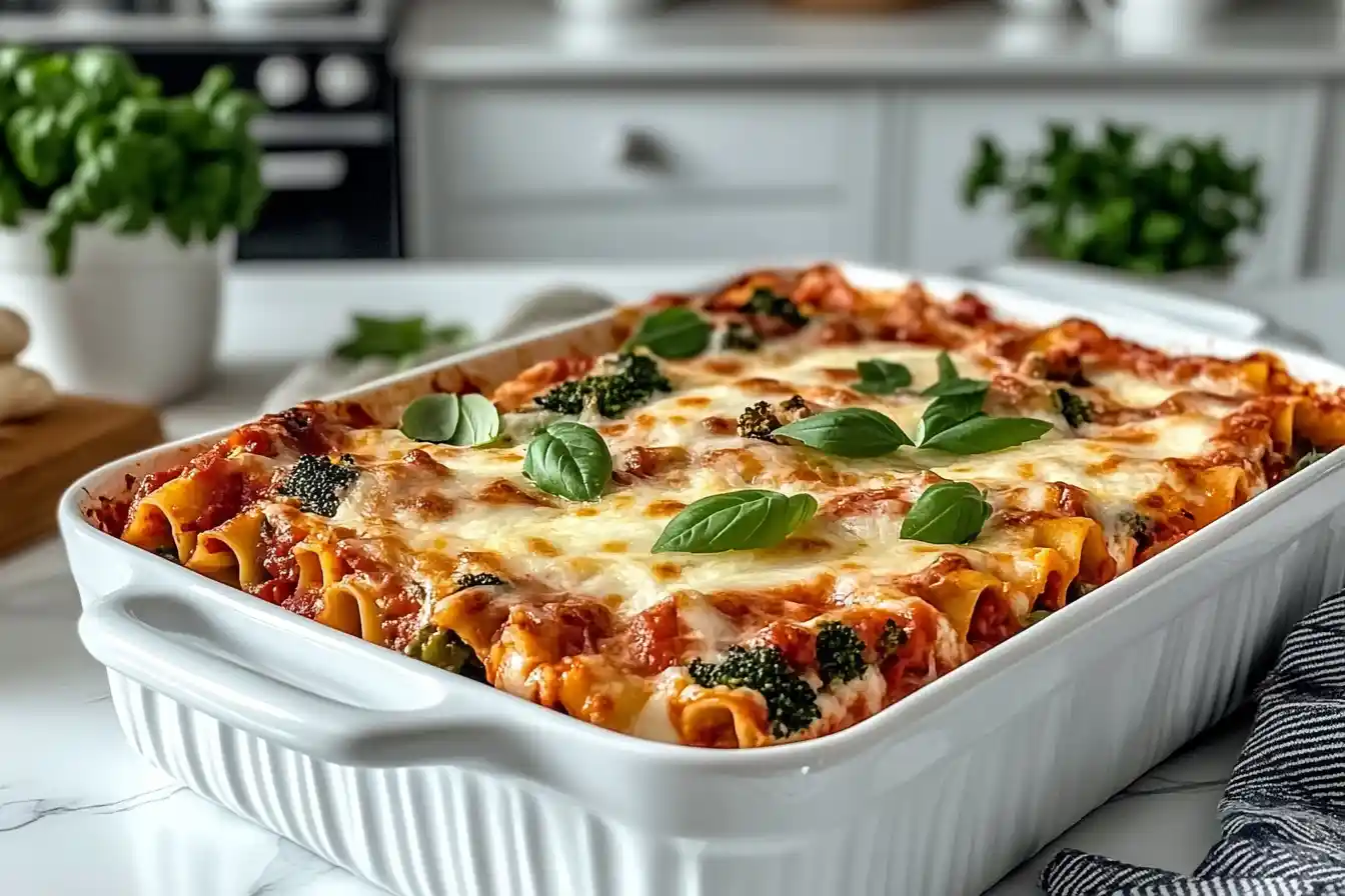 Layered vegan lasagna ready to serve