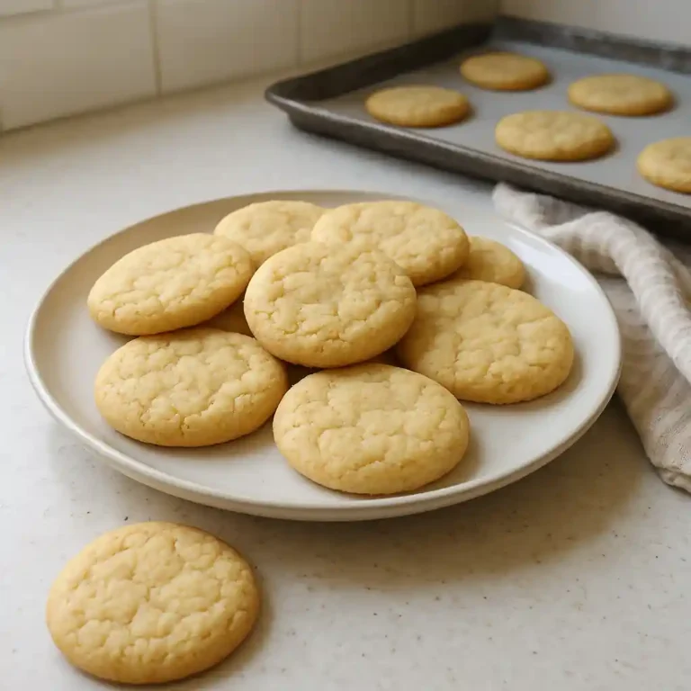 Freshly baked low fat sugar cookies naturally presented on a clean kitchen countertop in a home made kitchen.