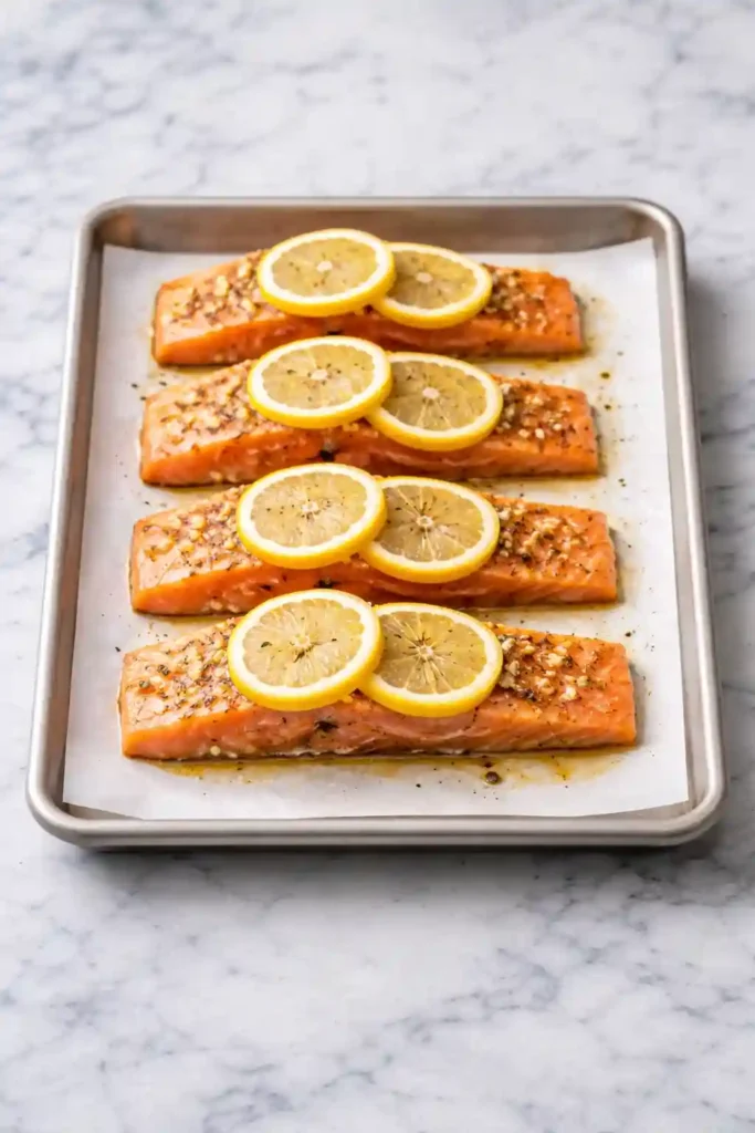 Baked salmon recipe step 4 with salmon baked until lightly flaky and opaque