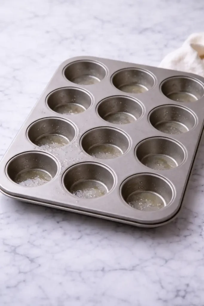 cottage cheese egg bites step 1 greased 12 cup muffin tin ready for baking