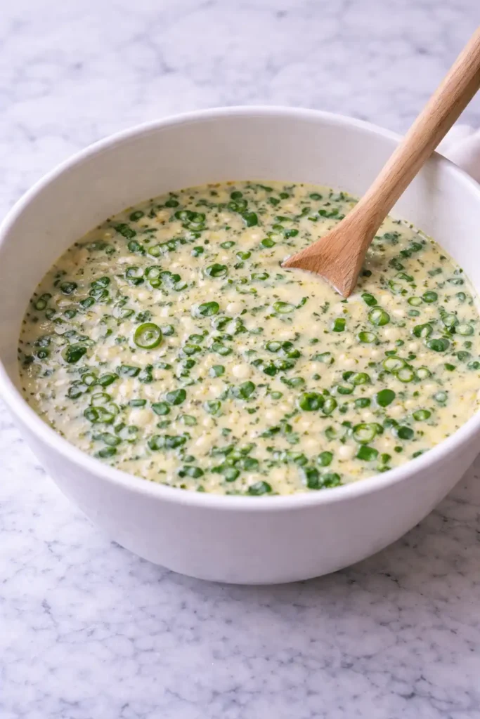 cottage cheese egg bites step 3 spinach and green onion folded into smooth egg mixture