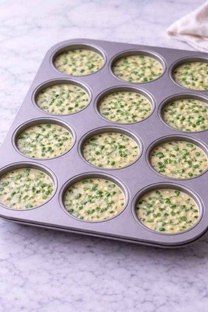 cottage cheese egg bites step 4 muffin cups filled three quarters full with egg mixture