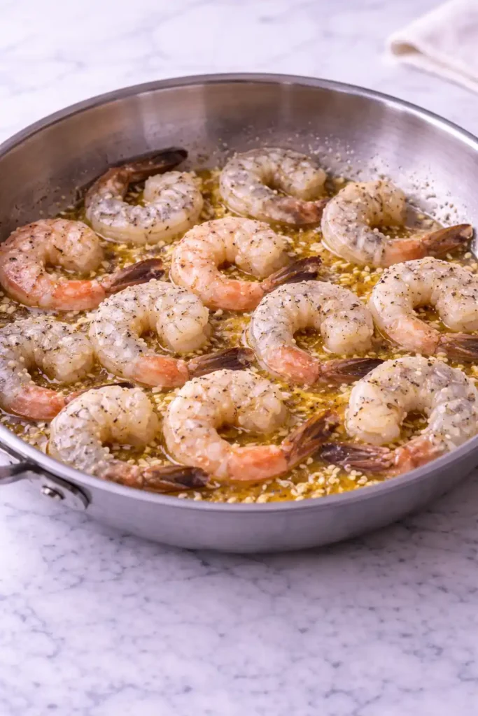 garlic butter shrimp recipe step 3 shrimp cooking first side in a single layer