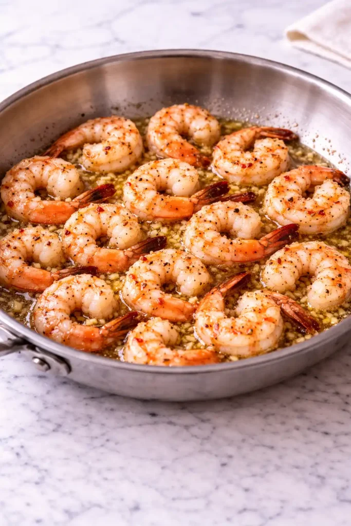 garlic butter shrimp recipe step 4 shrimp flipped pink opaque and curled into loose C shapes