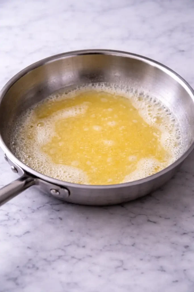 garlic cream sauce step 1 melted butter in a small skillet with soft foam at the edges