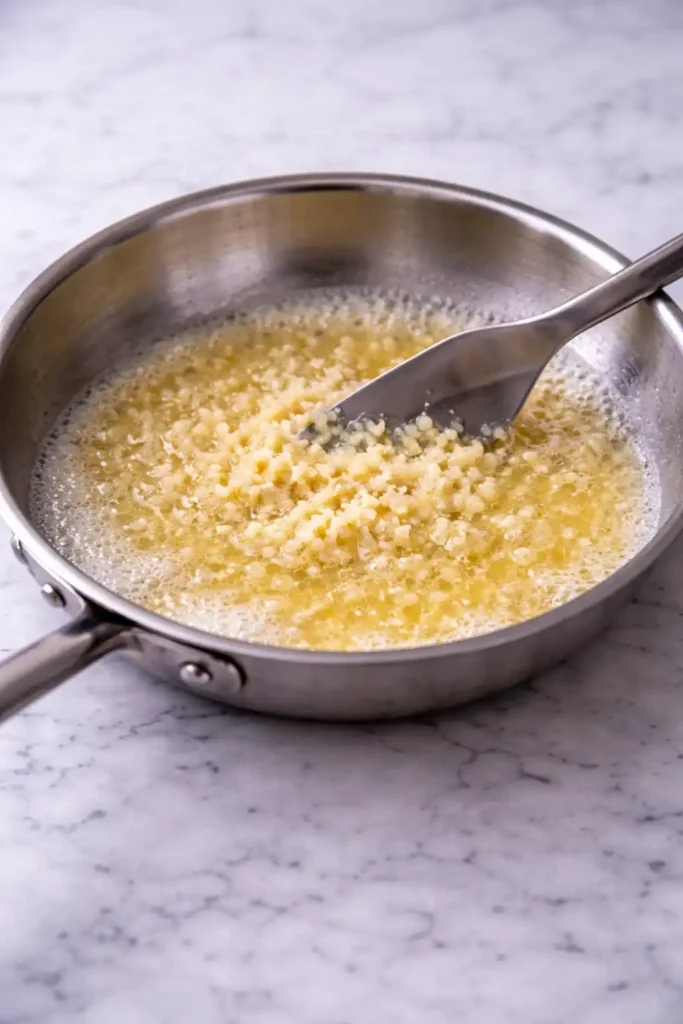 garlic cream sauce step 2 minced garlic softening in butter without browning