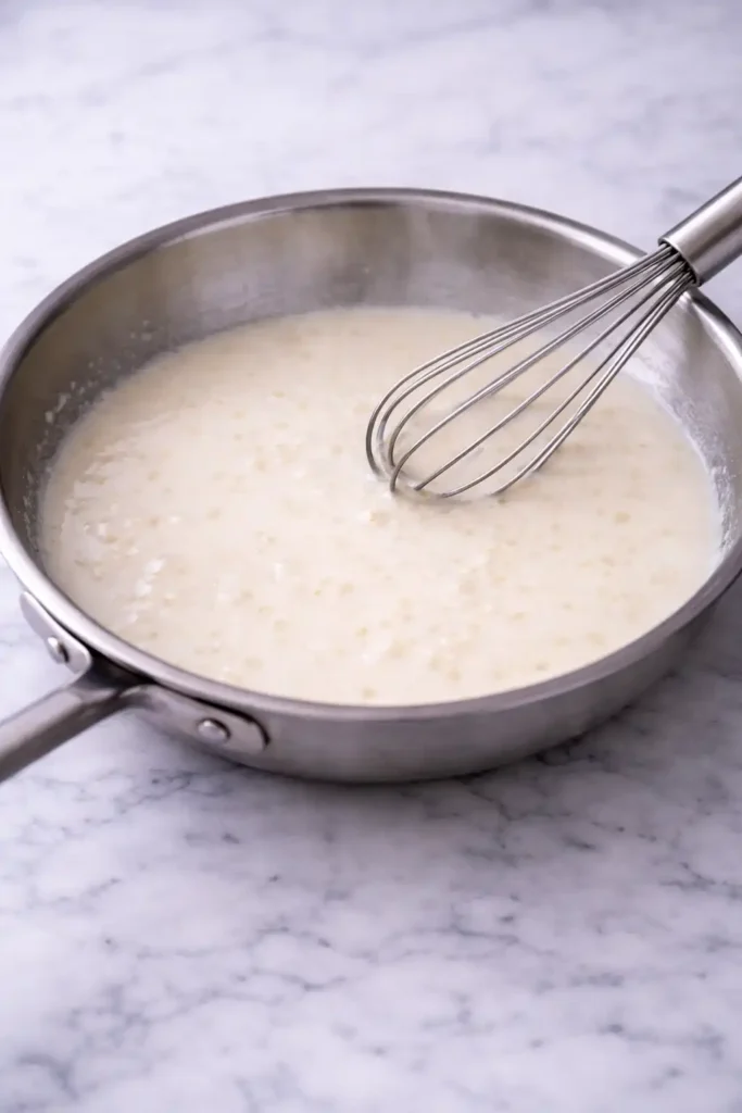 garlic cream sauce step 4 heavy cream whisked in over low heat until silky