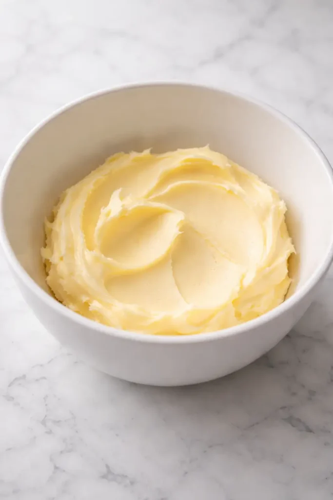 garlic herb butter step 1 softened butter in bowl holding shape but soft to the touch