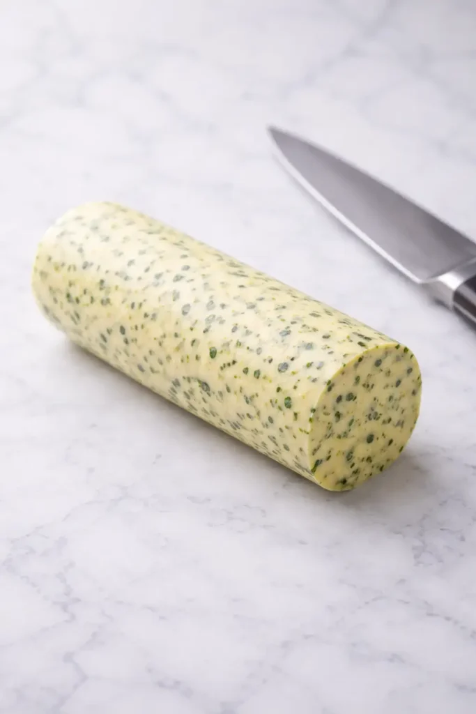 garlic herb butter step 5 chilled butter log unwrapped and firm enough to slice cleanly