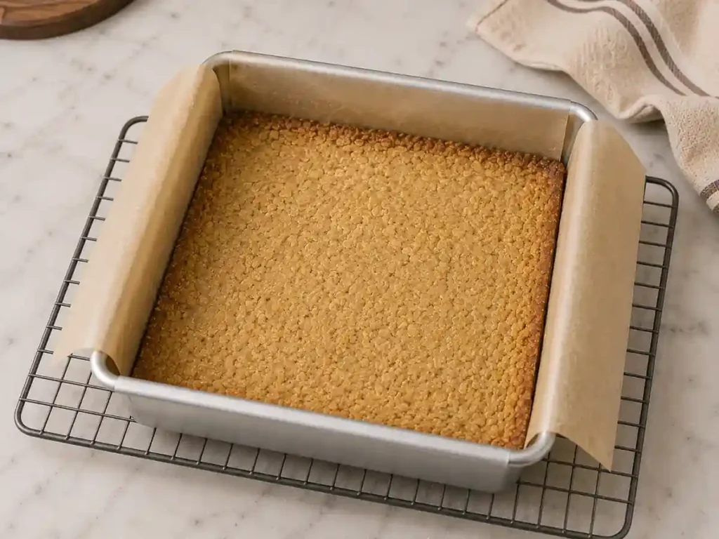 Prebaked oat crust with a matte surface and lightly golden edges